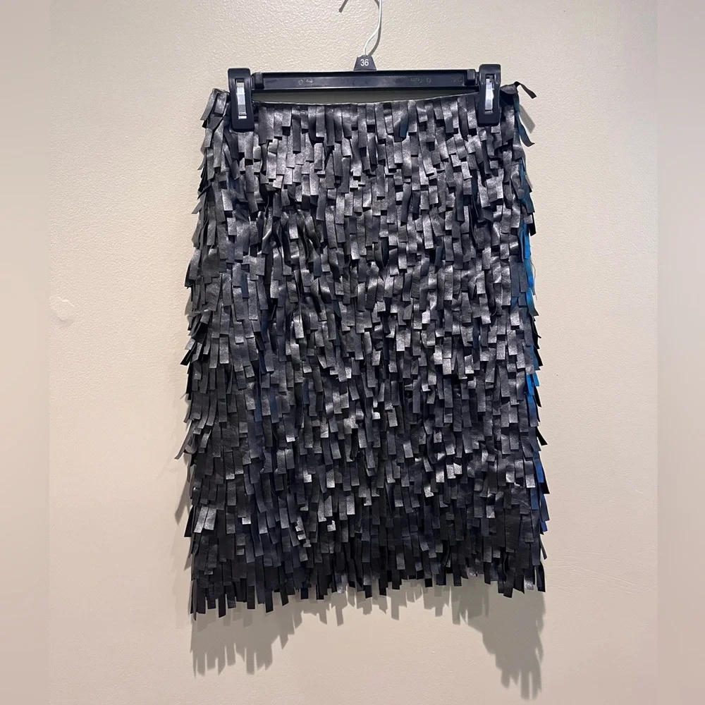 New J McLaughlin Black Vegan Leather Fringe Skirt Fun Spring Summer - Picture 3 of 8